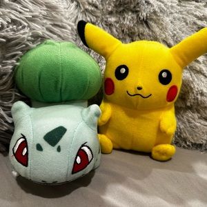 Pikachu and Bulbasaur Pokémon stuffies.
